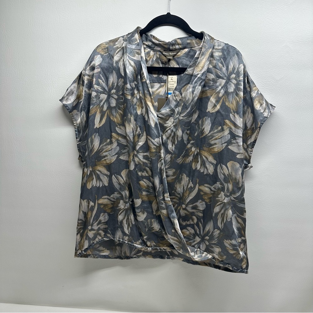 Tommy Bahama dusk blooming Floral twist Top - Gray and Gold size xl/16 nwt